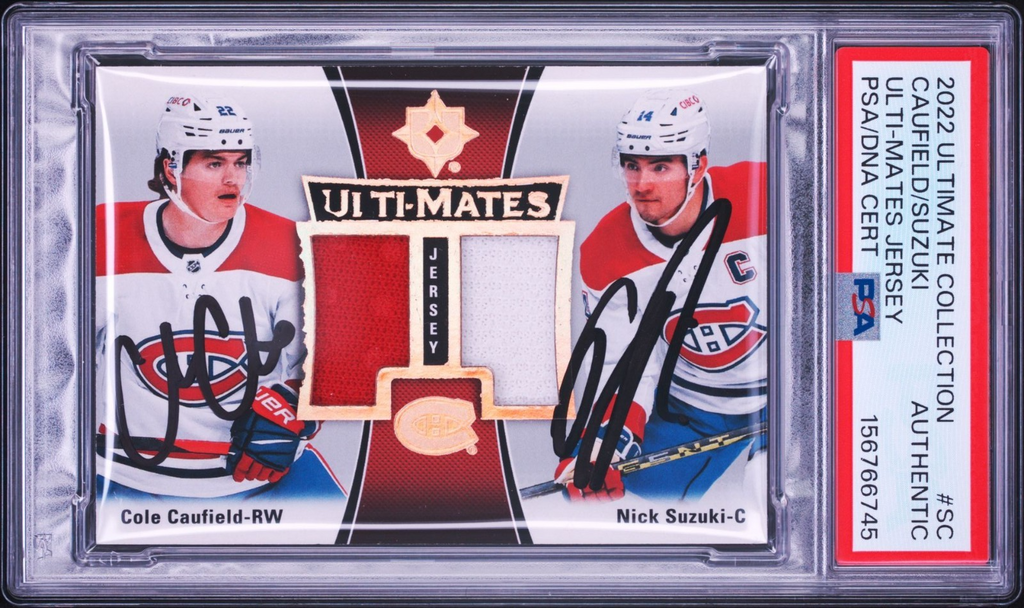 Cole Caufield Nick Suzuki Signed 2022 UD Ulti-Mates PSA/DNA Patch Auto #SC
