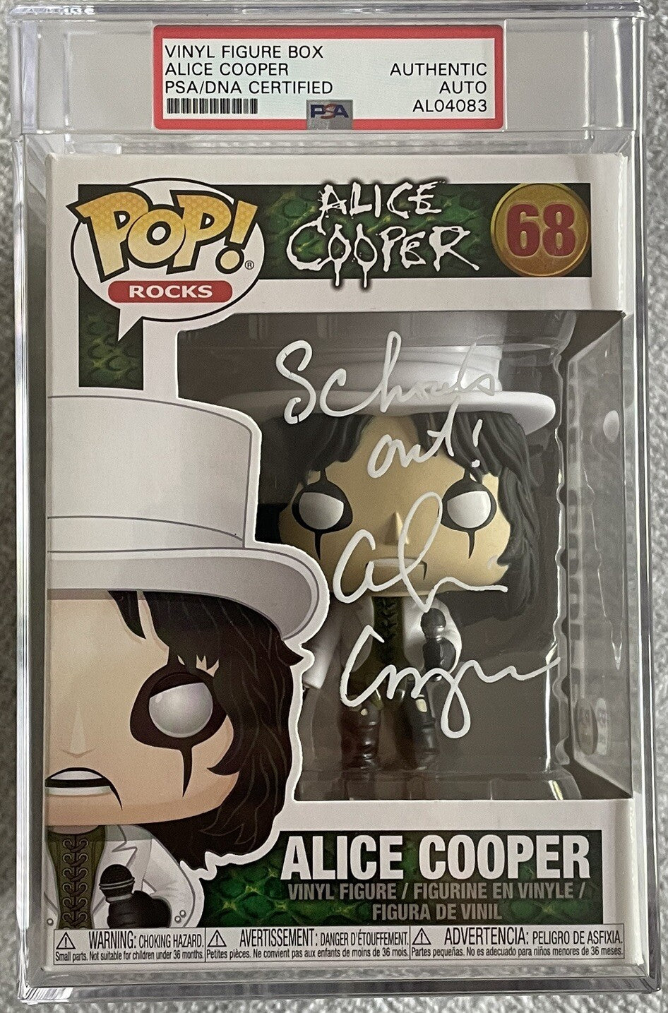 Alice Cooper Signed Funko Pop! #68 PSA/DNA COA Autographed School’s Out Insc.