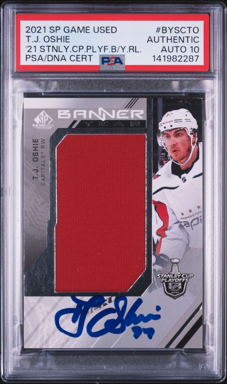 T.J. Oshie Signed 2021 SP Game Used PSA/DNA Auto 10 #BYSCTO Banner Year Patch