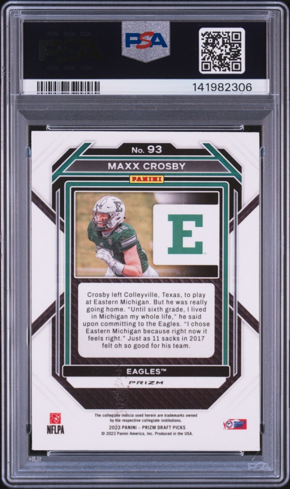 Maxx Crosby Signed 2023 Panini Prizm Draft Picks Green Prizm PSA/DNA Auto 10 #93