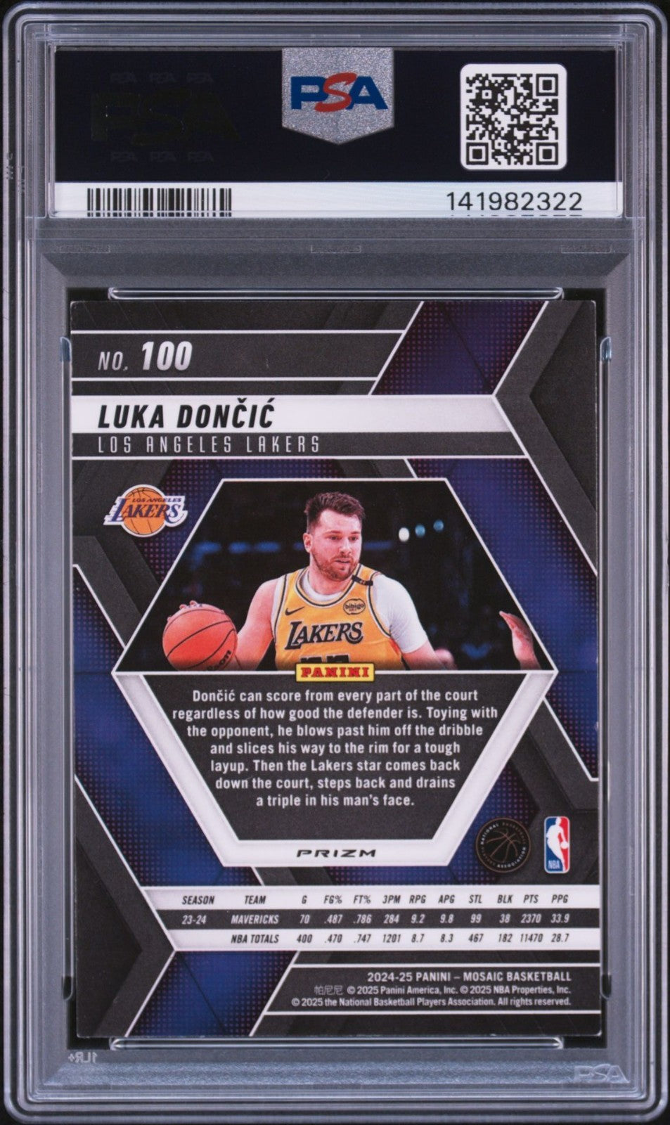 Luka Doncic Signed 2024 Panini Mosaic Silver Prizm PSA/DNA Auto 10 #100 Lakers