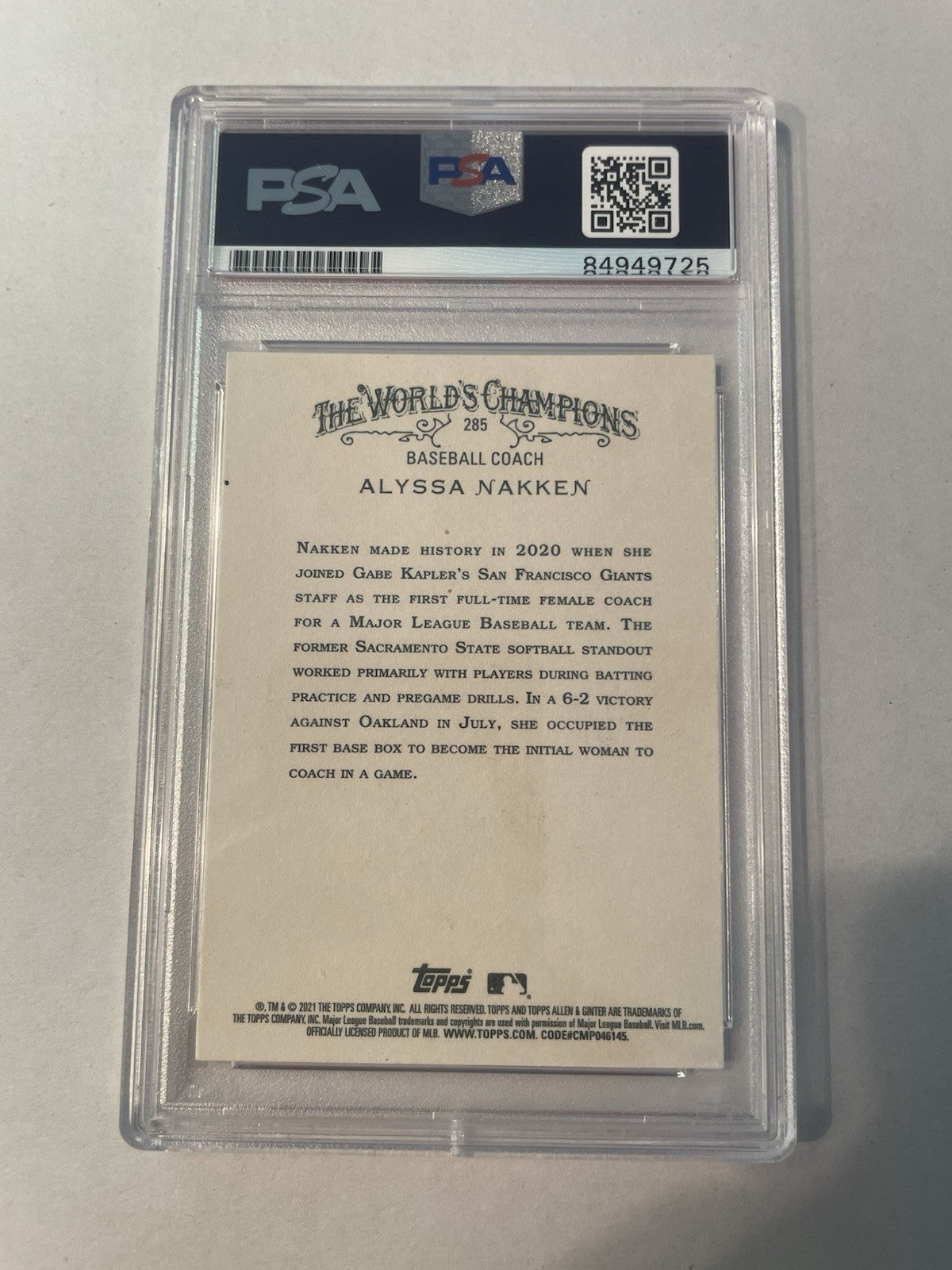 Alyssa Nakken Signed 2021 Allen & Ginter RC PSA/DNA Autographed Auto 10