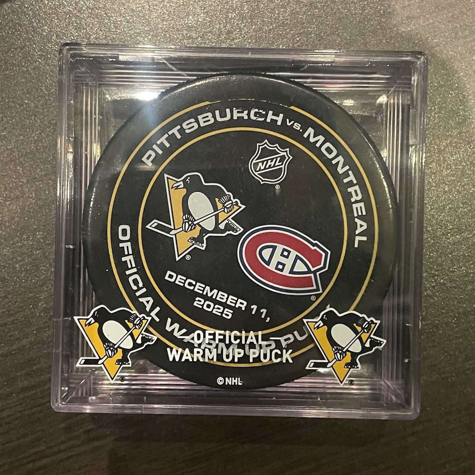 JACOB FOWLER NHL Debut Penguins Canadiens Game Warm Up Used Puck COA 12-11-2025
