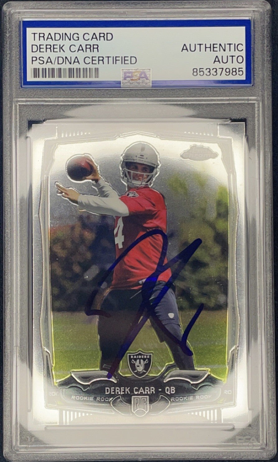Derek Carr Signed 2014 Topps Chrome Rookie Card RC #115 PSA/DNA Autographed
