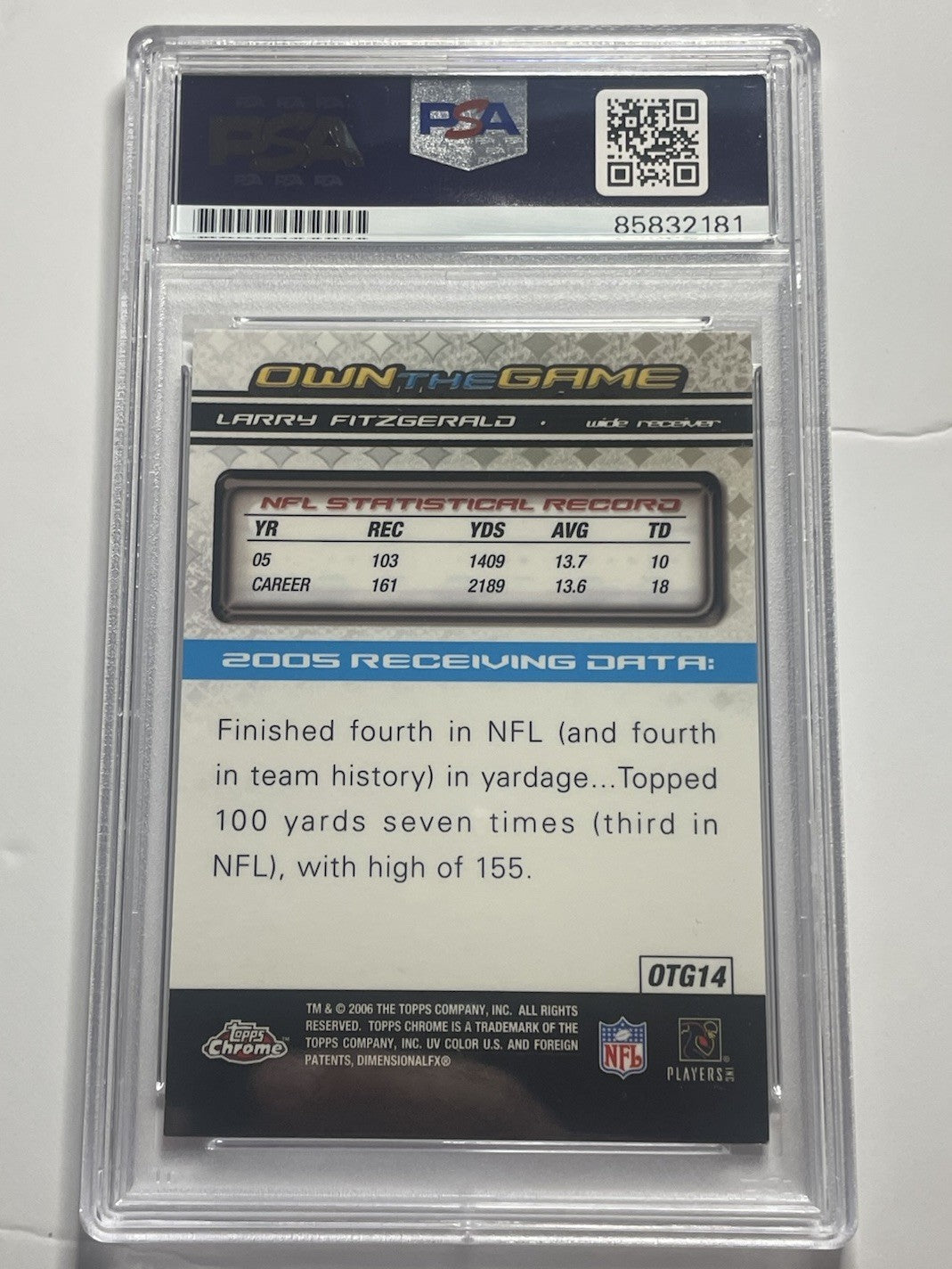 Larry Fitzgerald Signed 2006 Topps Own The Game PSA/DNA #OTG14 Autographed
