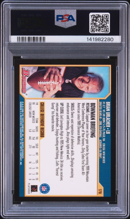 Brian Urlacher Signed 2000 Bowman Rookie Card RC PSA Auto 10 #178