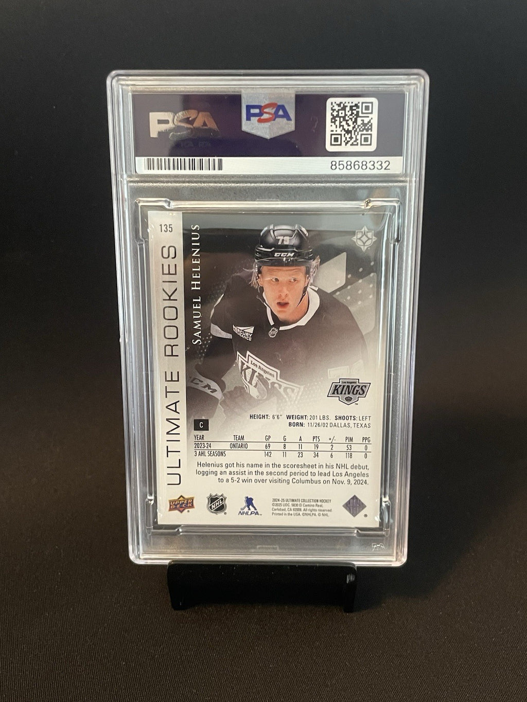 Samuel Helenius Signed 2024 UD Ultimate Collection PSA Auto 10 Autographed RC