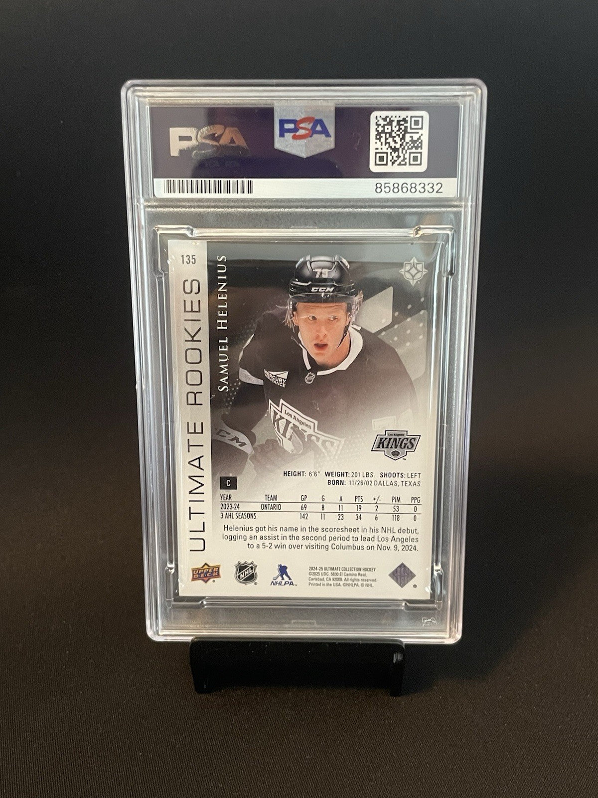 Samuel Helenius Signed 2024 UD Ultimate Collection PSA Auto 10 Autographed RC