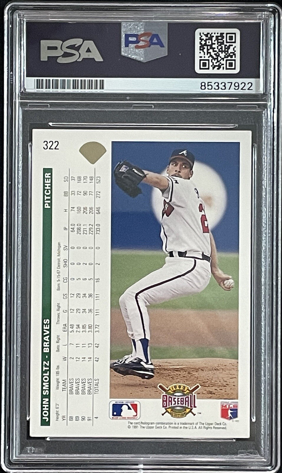 John Smoltz Signed 1992 Upper Deck #322 PSA/DNA Autographed