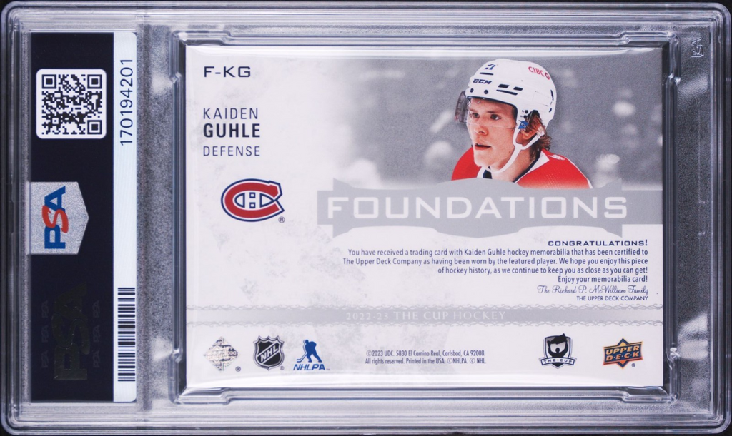 Kaiden Guhle Signed 2022 UD The Cup Foundations PSA/DNA Rookie Auto #FKG RPA /99