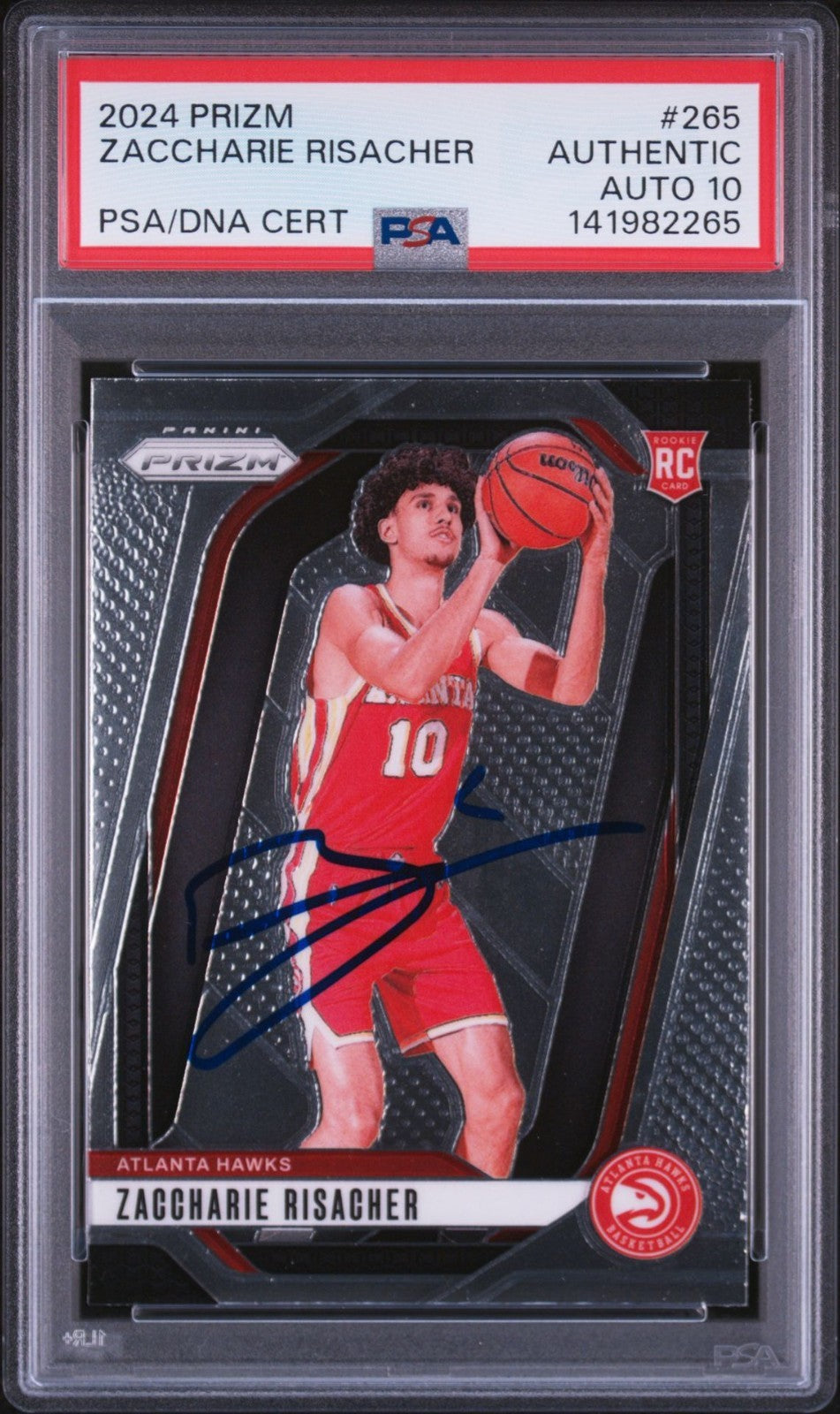 Zaccharie Risacher Signed 2024 Prizm PSA/DNA Auto 10 #265