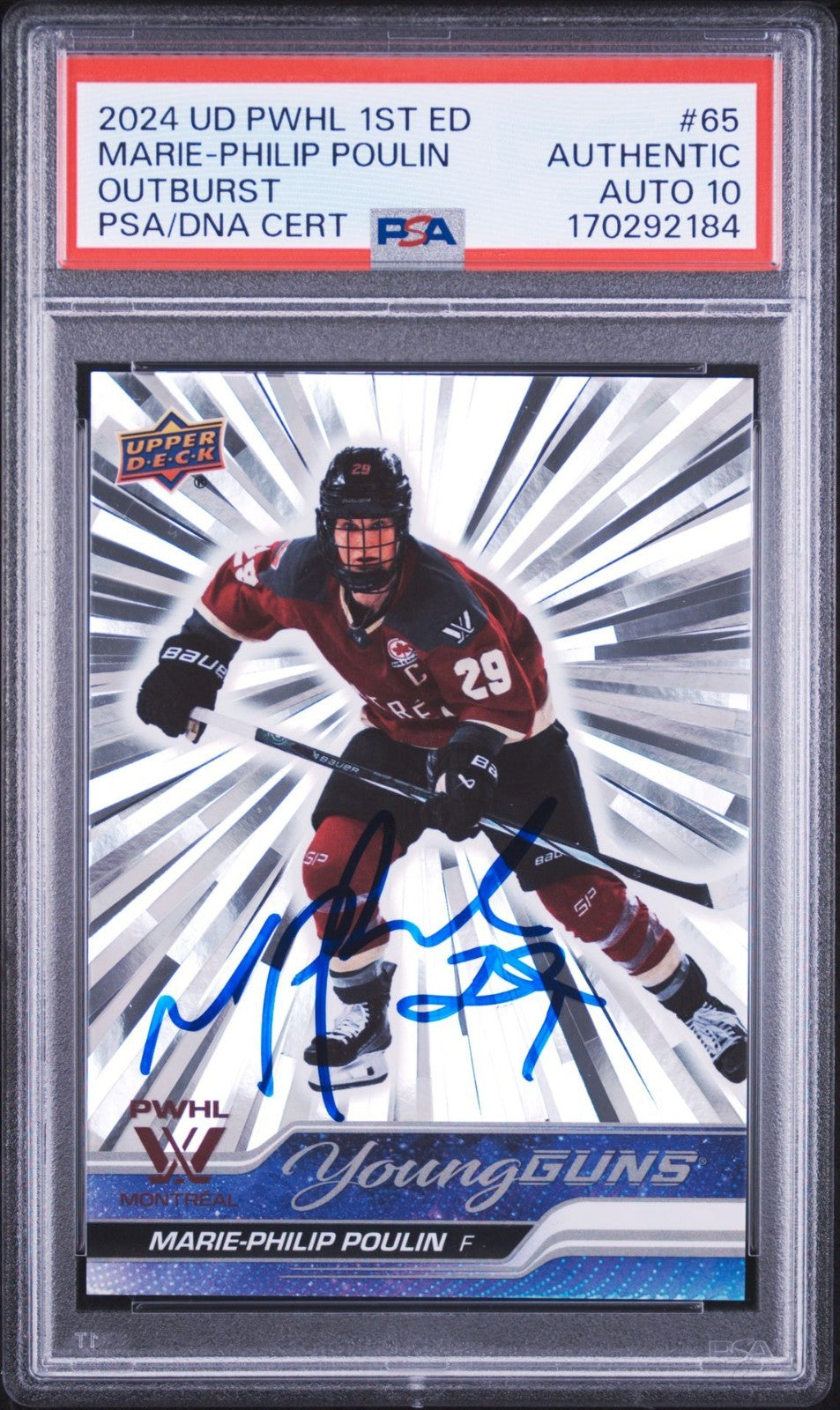 Marie-Philip Poulin Signed 2024 UD PWHL Young Guns Outburst PSA Auto 10 #65