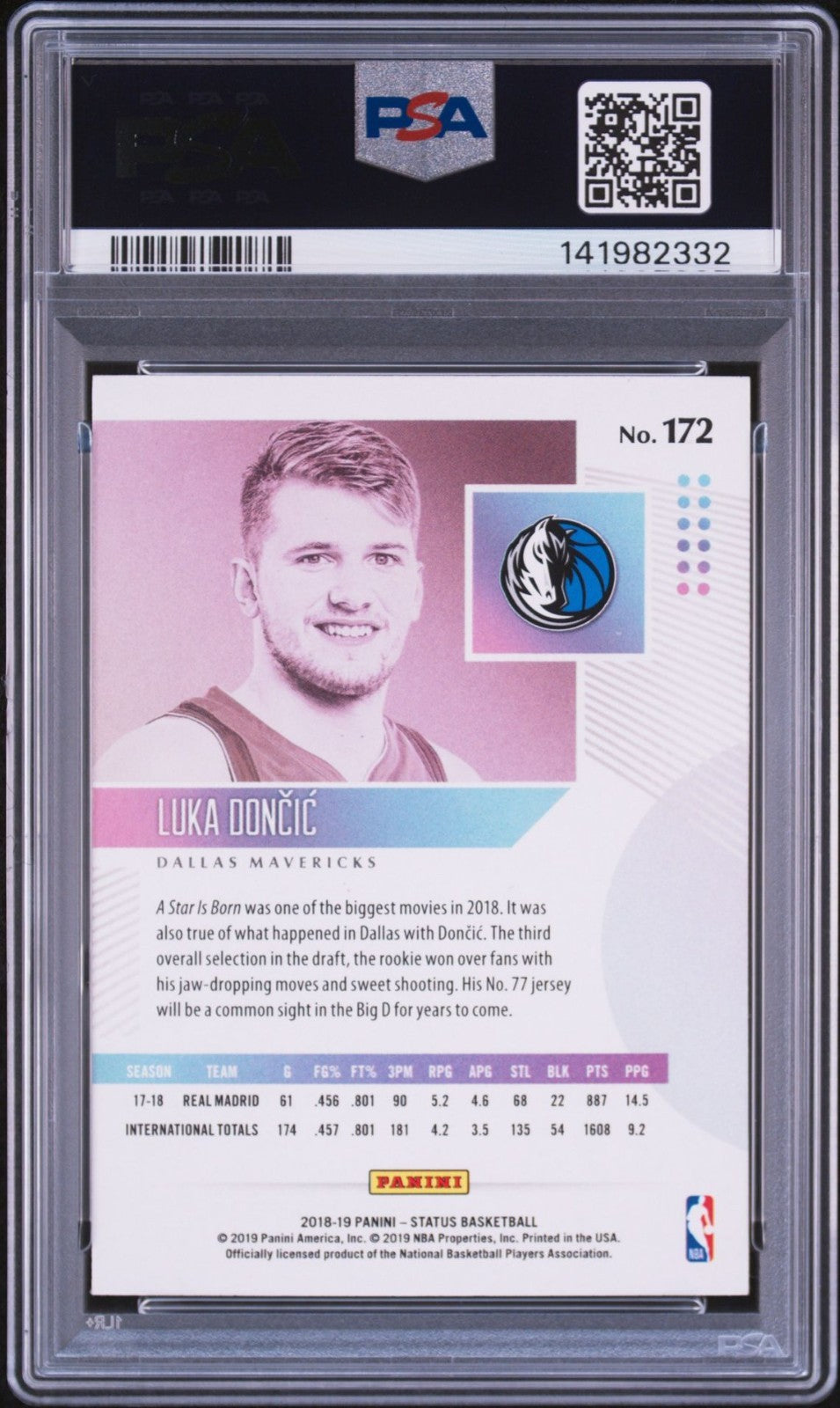 Luka Doncic Signed 2018 Panini Status PSA/DNA Auto 10 #172 Rookie RC
