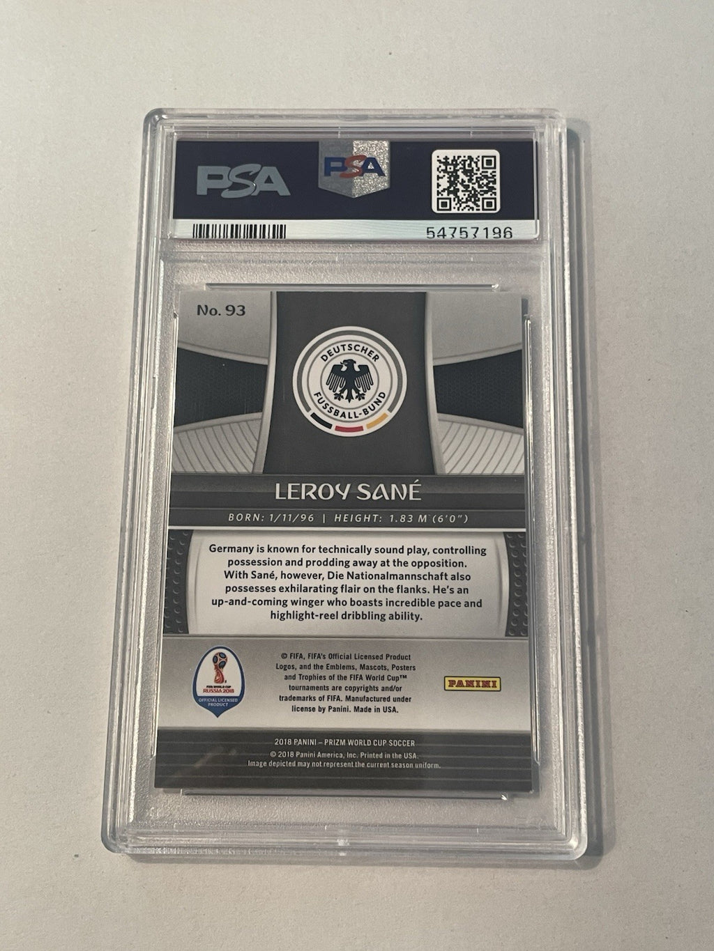2018 PANINI PRIZM WORLD CUP LEROY SANE PSA 10 GEM MINT #93 GERMANY