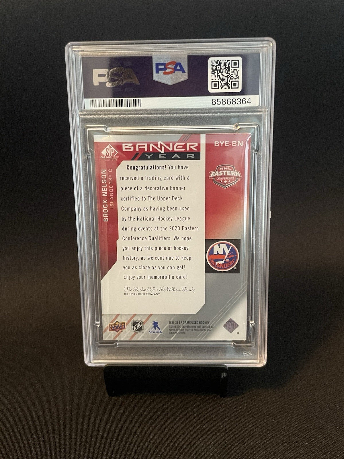 Brock Nelson Signed 2021 SP Game Used PSA Auto #BYEBN Banner Year Patch