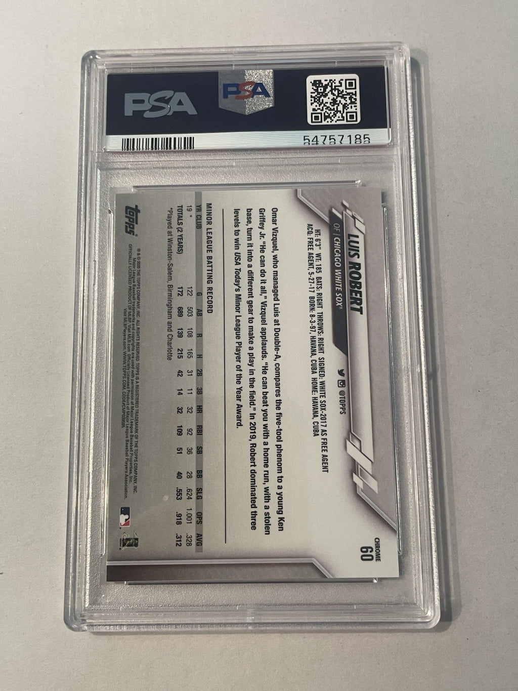 Luis Robert RC 2020 Topps Chrome #60 Chicago White Sox Rookie Gem Mint PSA 10