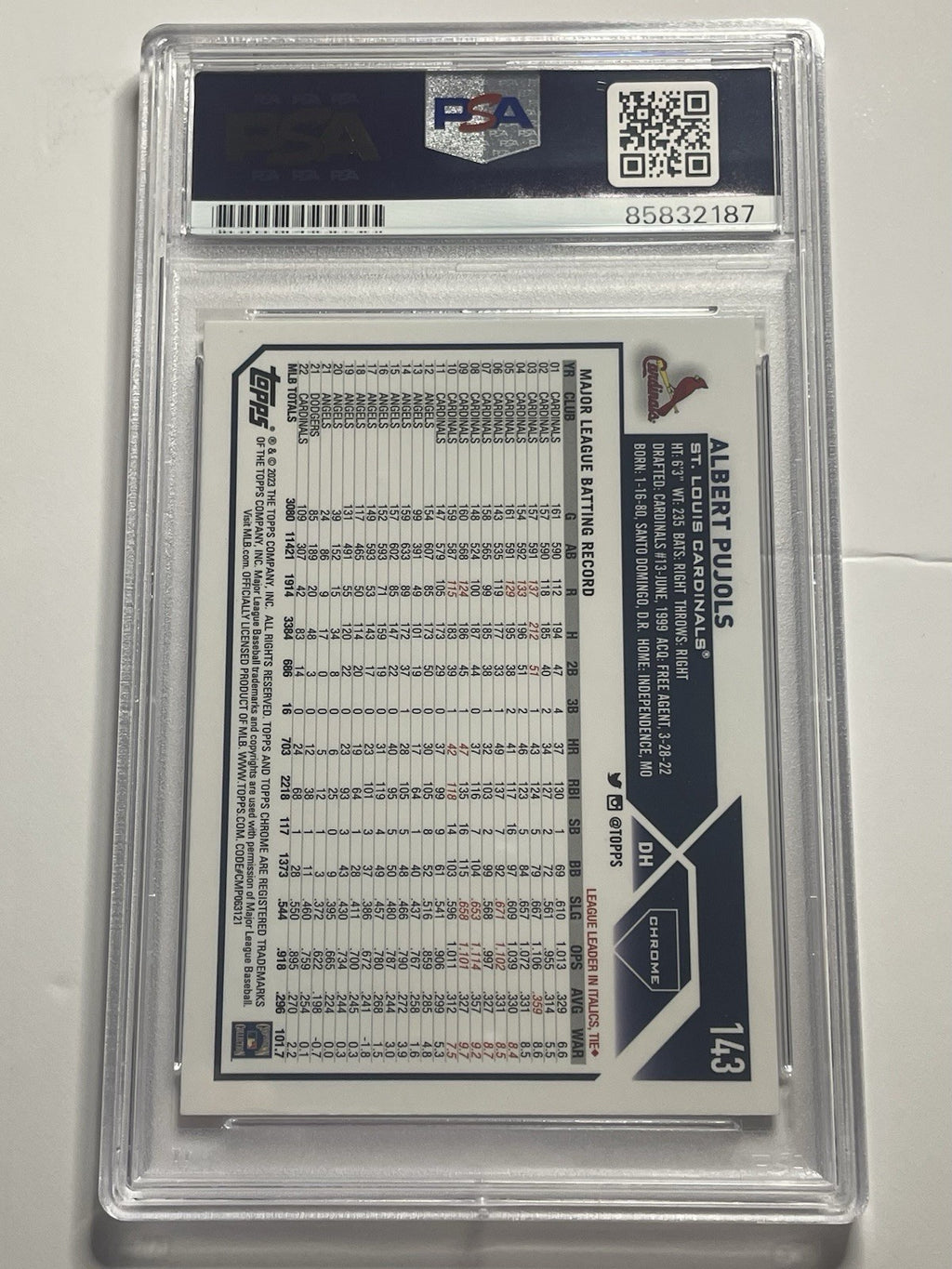 Albert Pujols Signed 2023 Topps Chrome Sepia Refractor #143 PSA/DNA Autographed