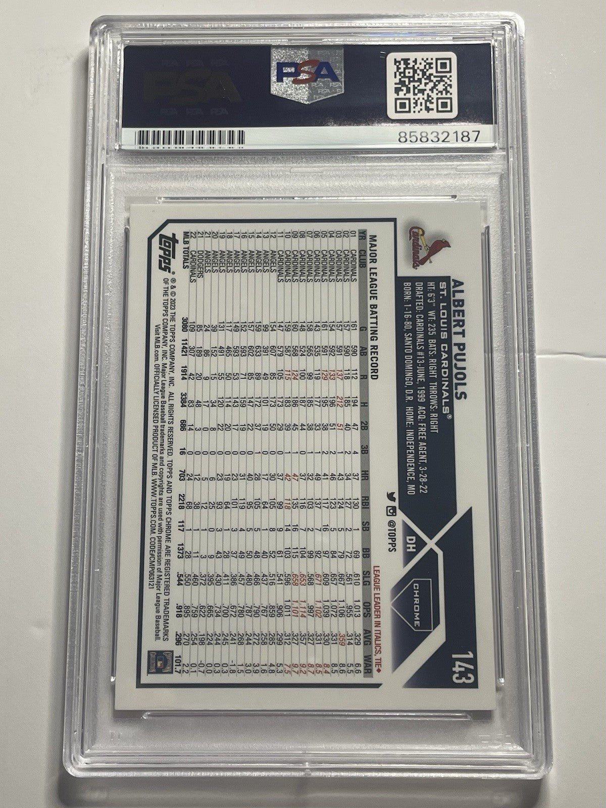 Albert Pujols Signed 2023 Topps Chrome Sepia Refractor #143 PSA/DNA Autographed
