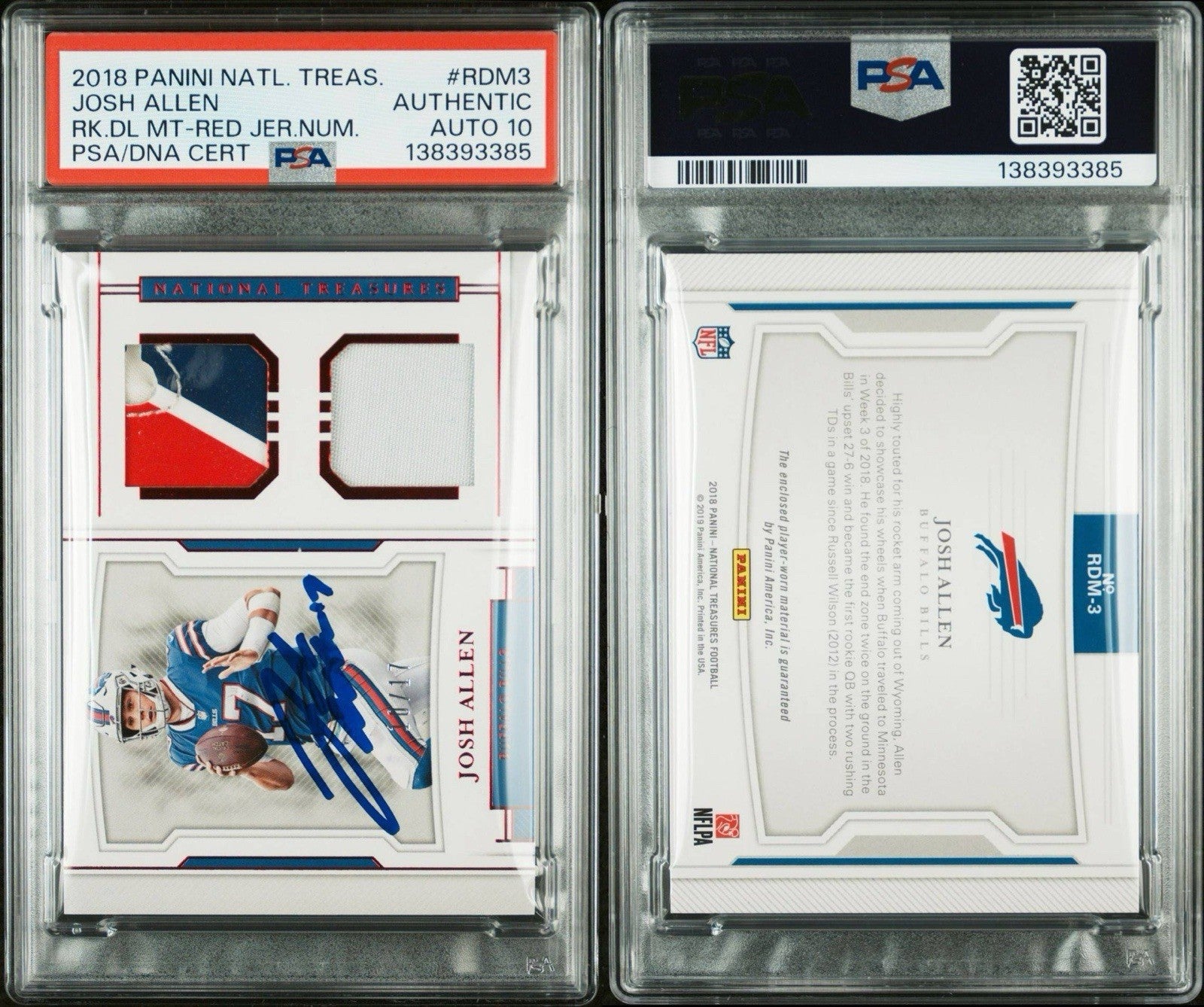 Josh Allen Signed 2018 National Treasures Rookie Dual Materials PSA/DNA Auto 10
