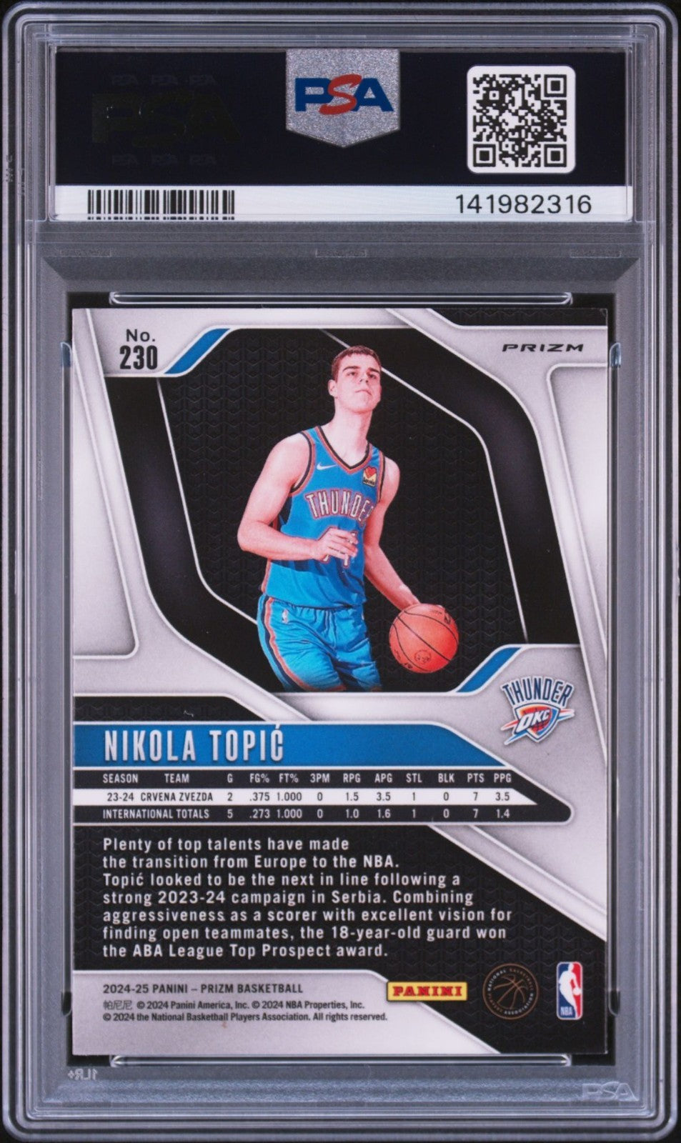 Nikola Topic Signed 2024 Panini Prizm Orange Ice PSA Auto 10 Rookie RC #230