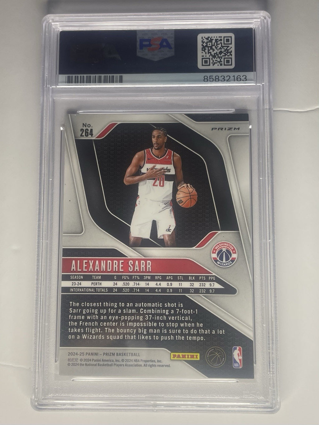Alexandre Sarr Signed 2024 Silver Ice Prizm PSA/DNA #264 Autographed Wizards