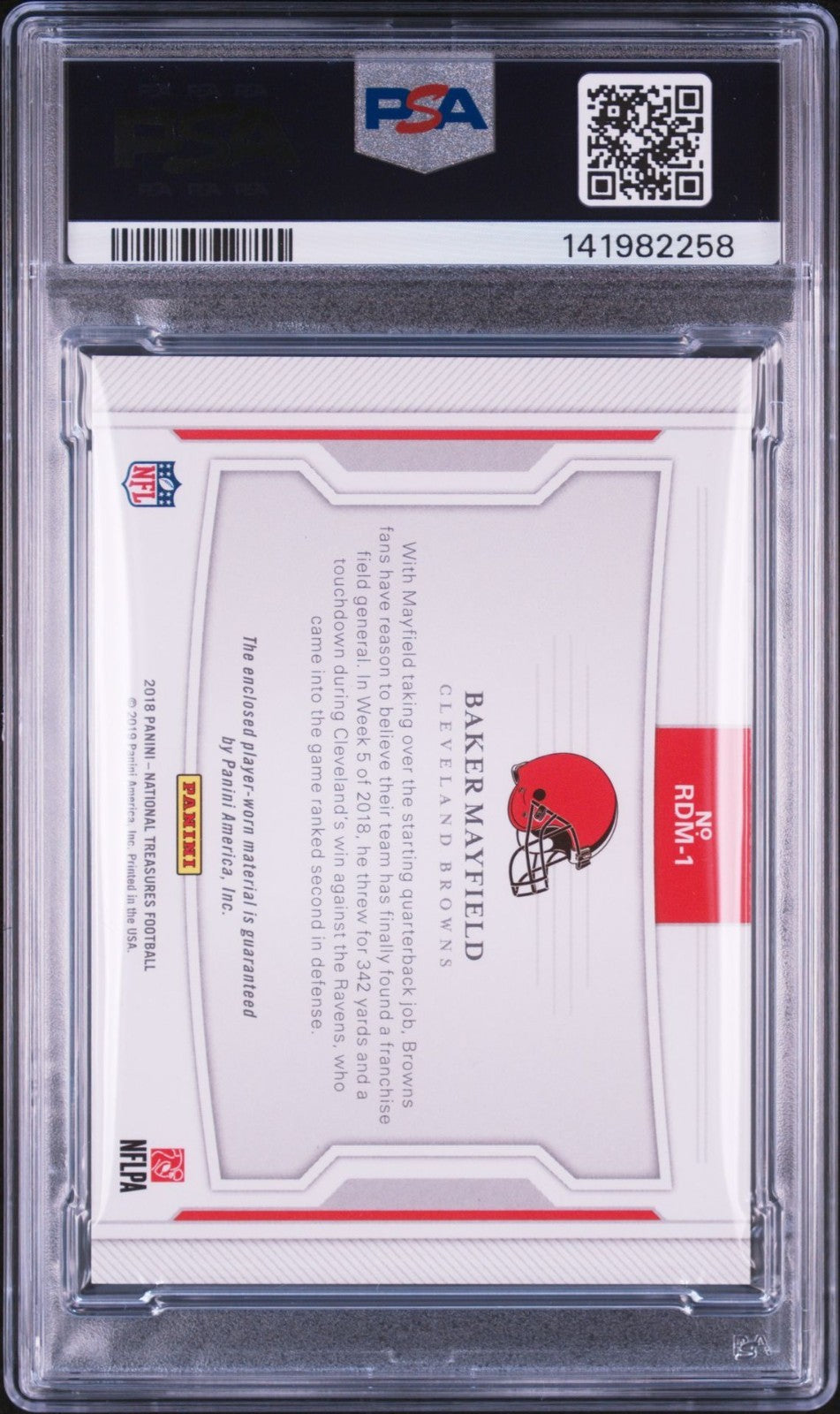 Baker Mayfield Signed 2018 National Treasures Rookie Dual Materials PSA Auto 10