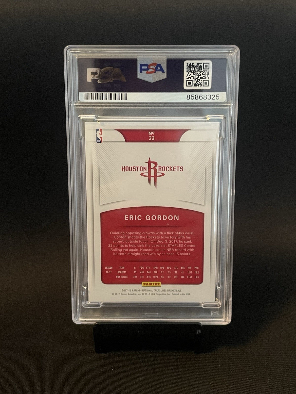 Eric Gordon Signed 2017 Panini National Treasures PSA #33 Autographed Rockets