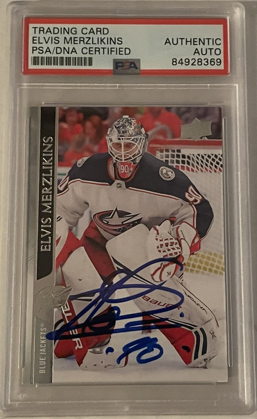 Elvis Merzlikins Signed 2020 Upper Deck PSA/DNA Encapsulated Autographed