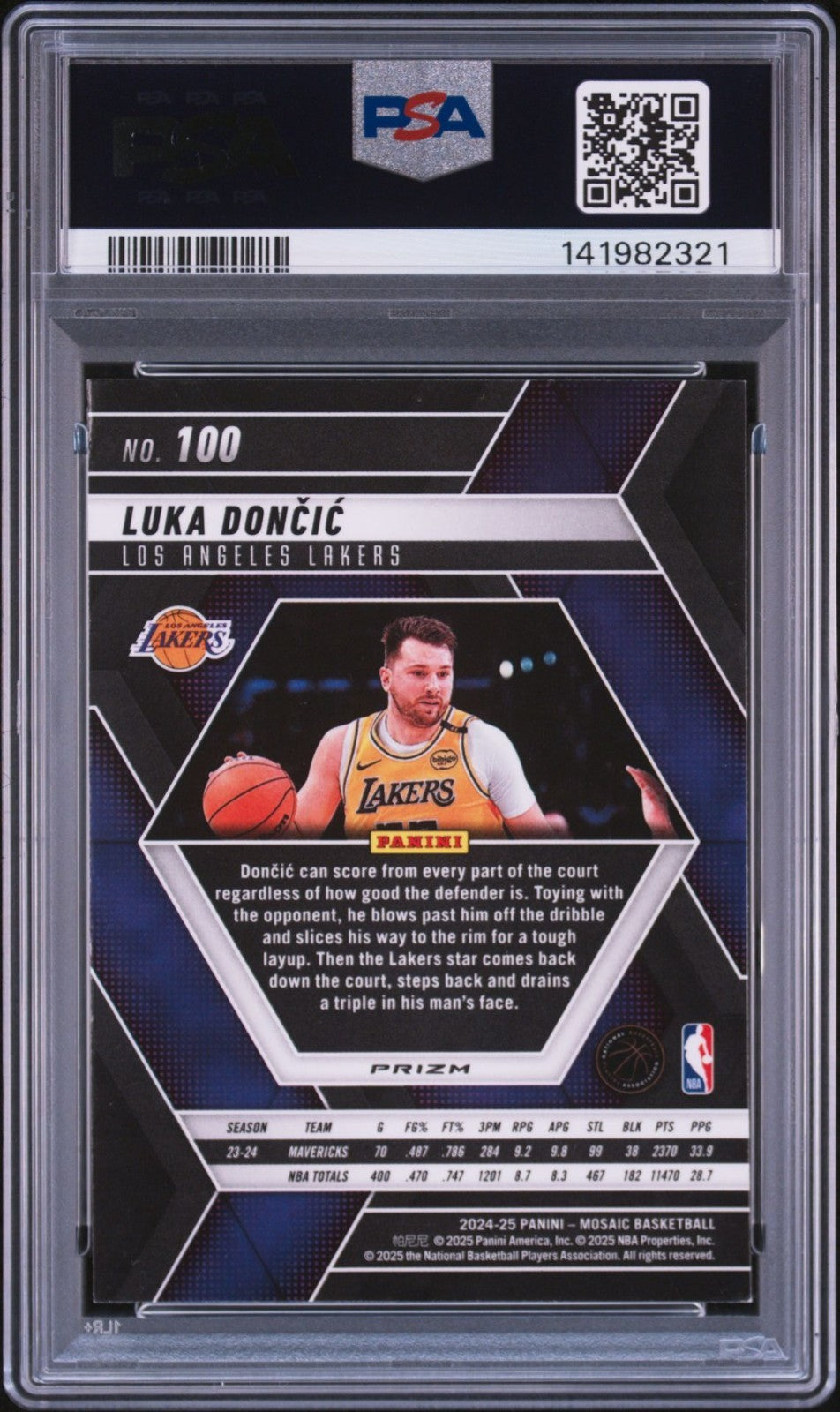 Luka Doncic Signed 2024 Panini Mosaic Mosaic Prizm PSA/DNA Auto 10 #100 Lakers