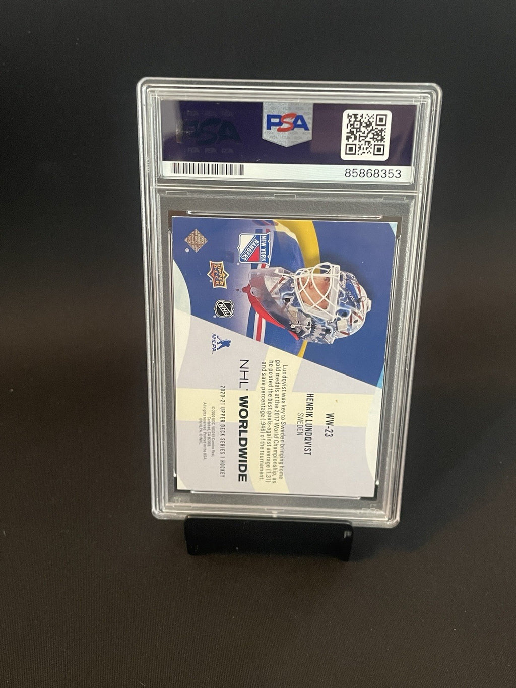 Henrik Lundqvist Signed 2020 NHL Worldwide PSA Auto 10 #WW-23 Autographed Sweden