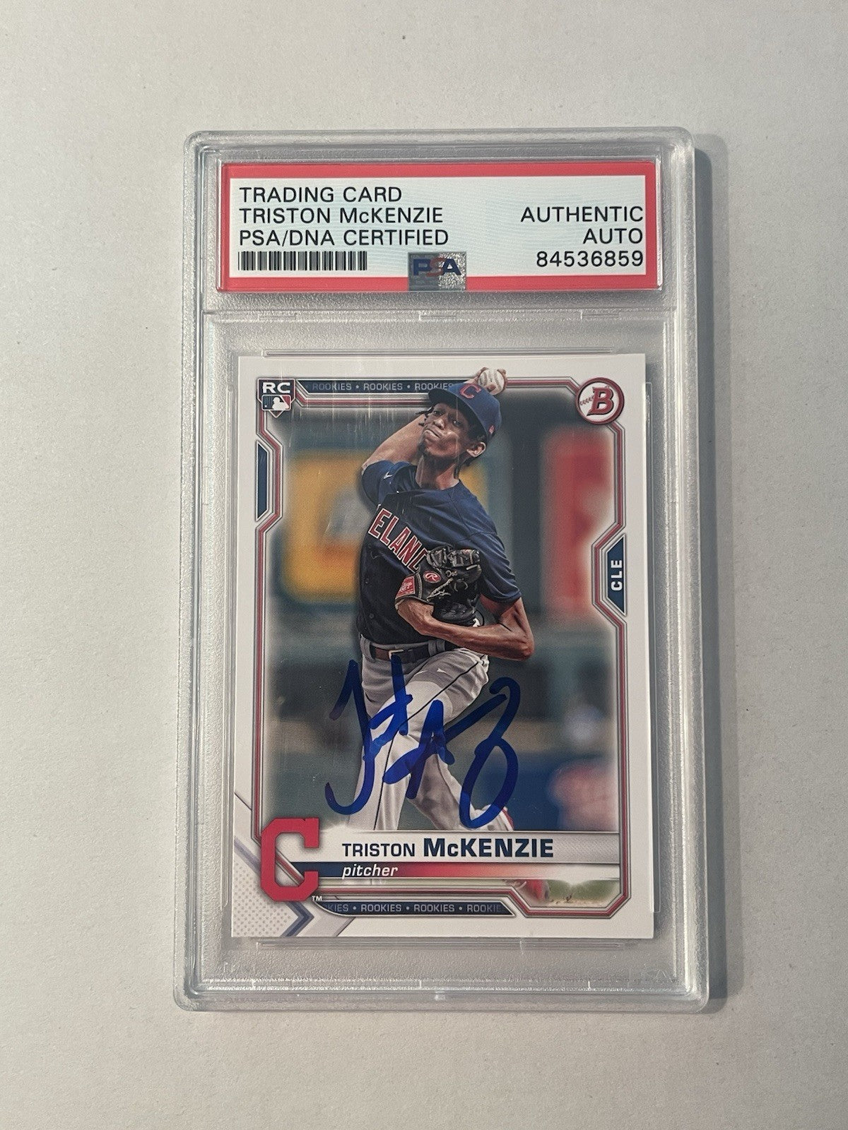 Triston McKenzie Signed 2021 Bowman RC PSA/DNA Encapsulated Indians Autographed