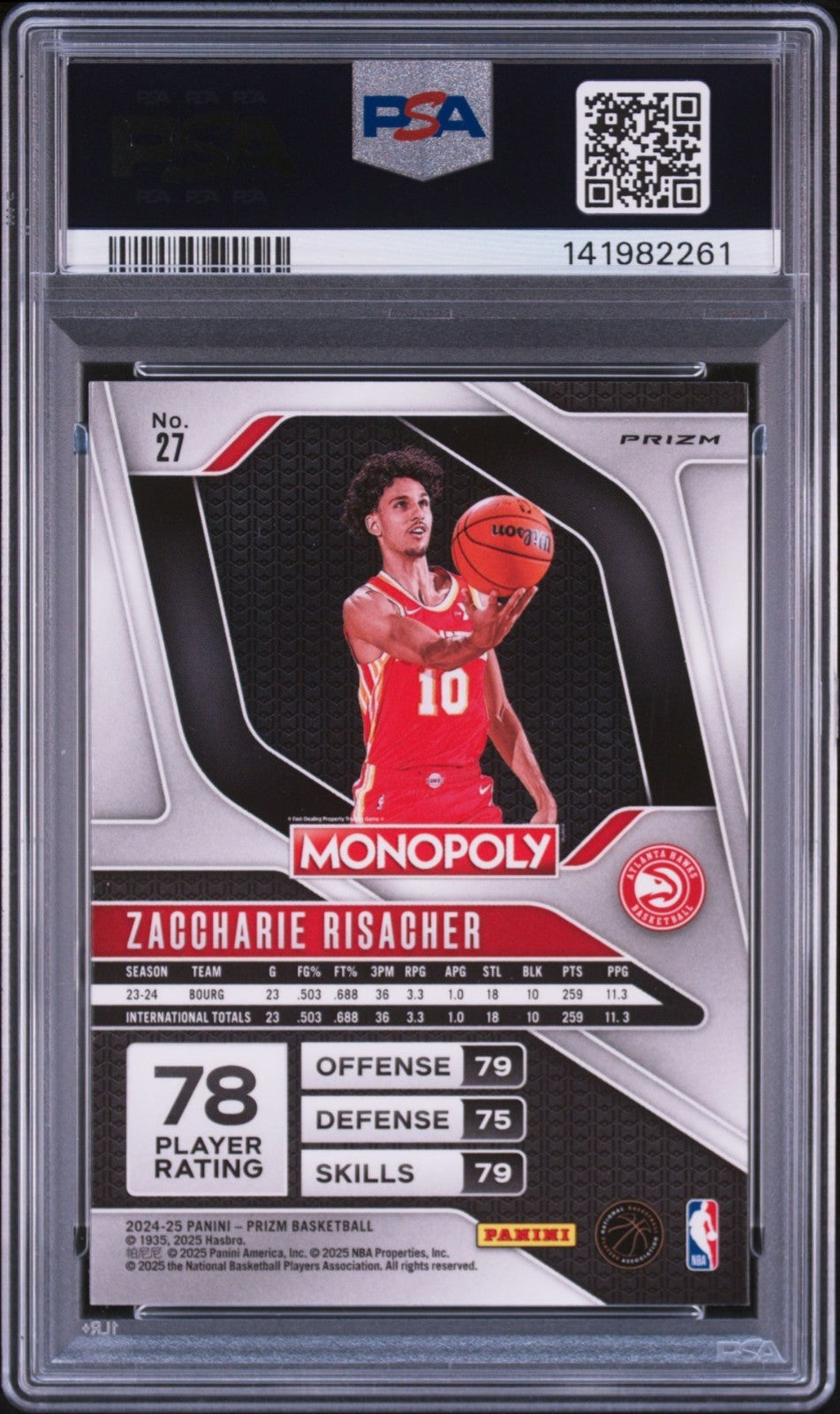 Zaccharie Risacher Signed 2024 Prizm Monopoly Ruby Wave PSA/DNA Auto 10 #27