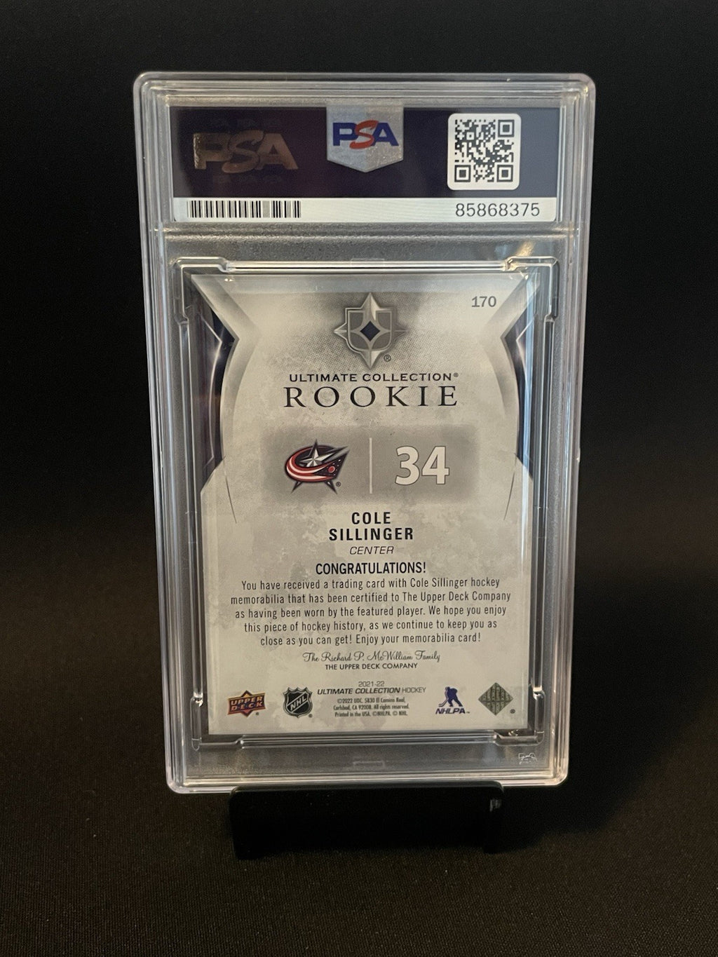 Cole Sillinger Signed 2021 UD Ultimate Collection PSA Patch Auto 10 Autographed