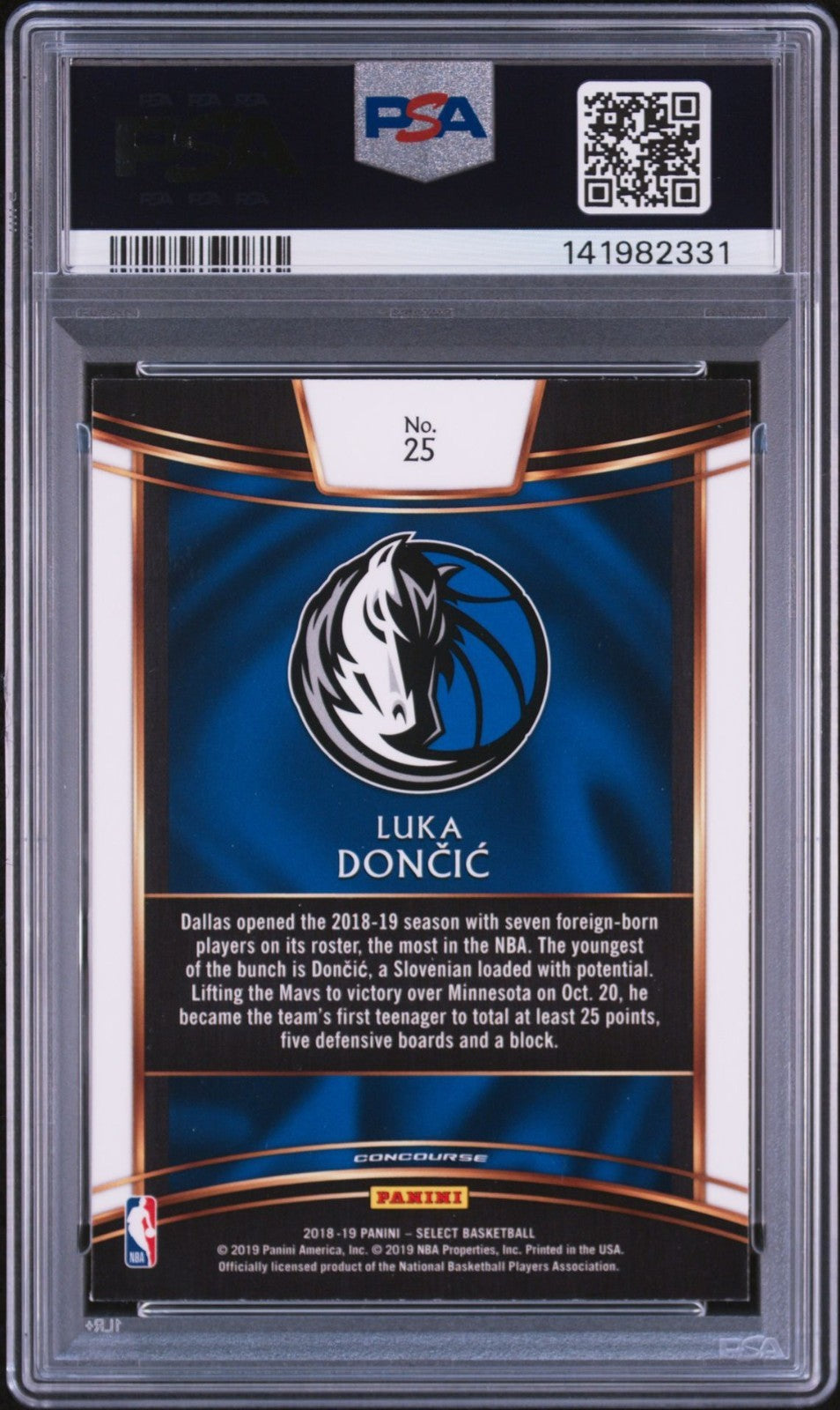 Luka Doncic Signed 2018 Panini Select PSA/DNA Auto 10 #25 Rookie RC