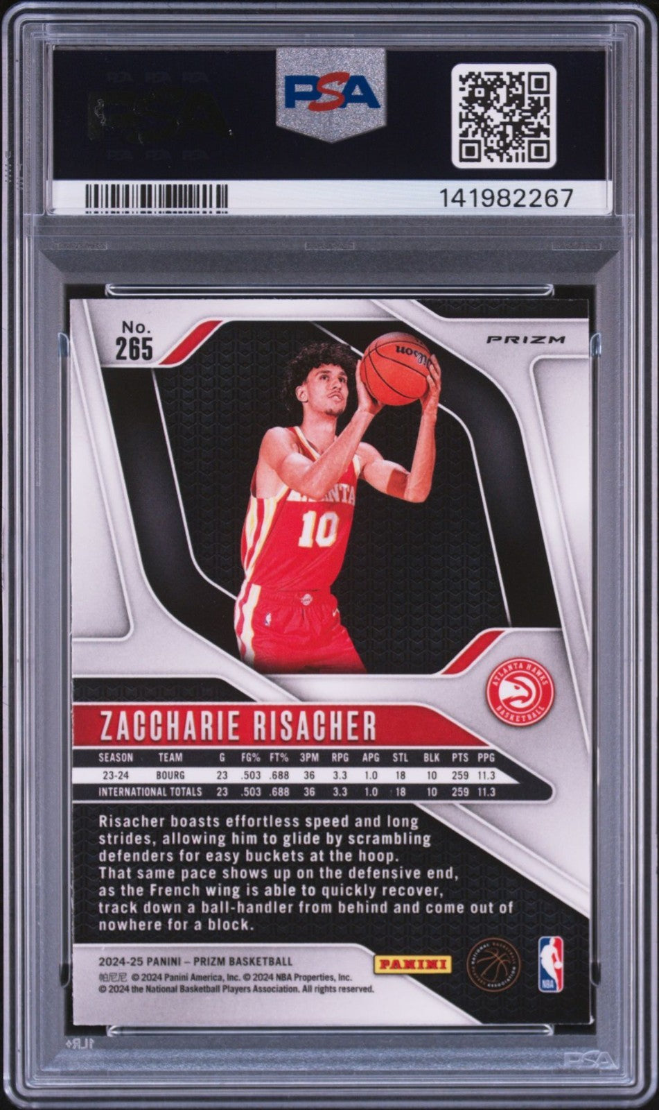 Zaccharie Risacher Signed 2024 Pulsar Prizm PSA/DNA Auto 10 #265