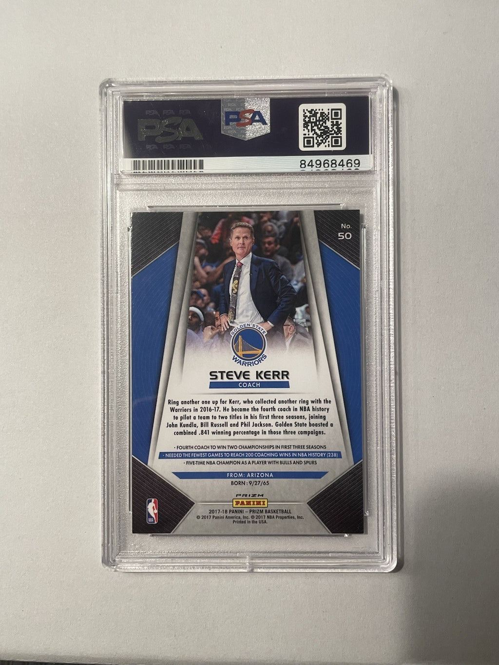 Steve Kerr Signed 2017-18 Panini Prizm #50 PSA/DNA Autographed Warriors