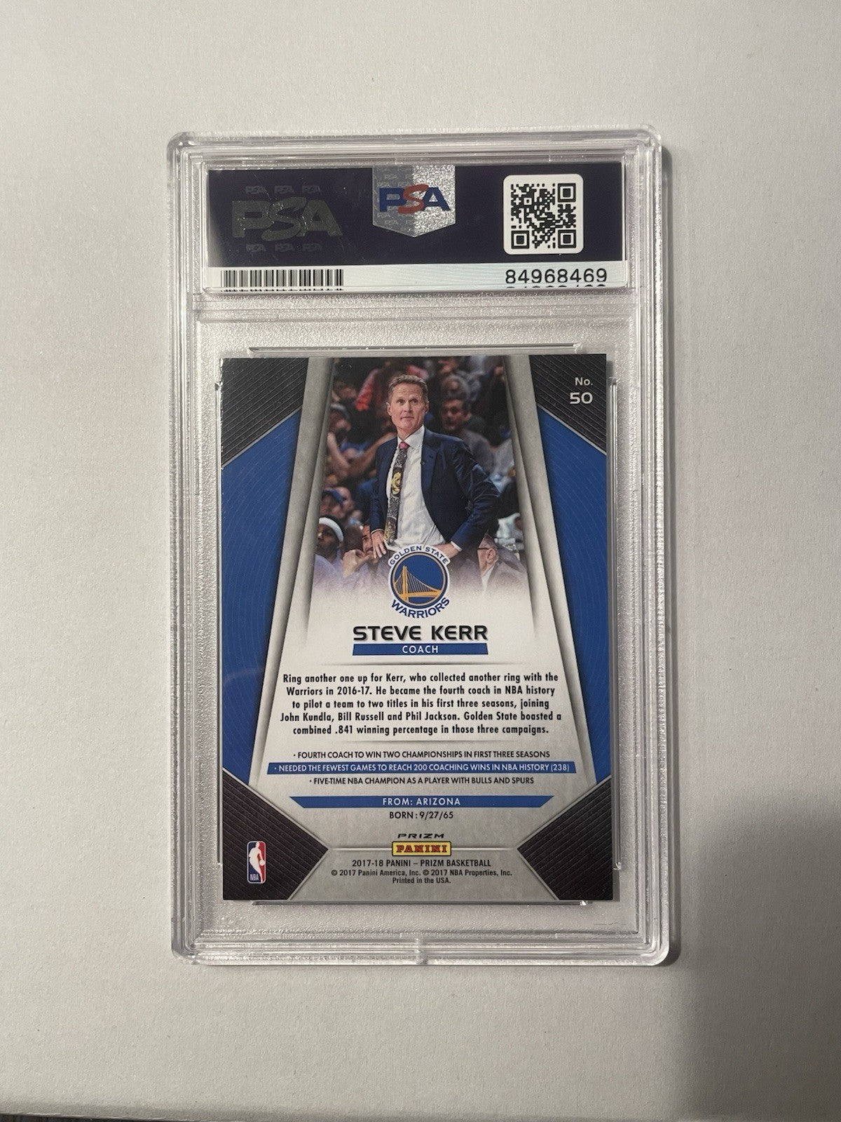 Steve Kerr Signed 2017-18 Panini Prizm #50 PSA/DNA Autographed Warriors