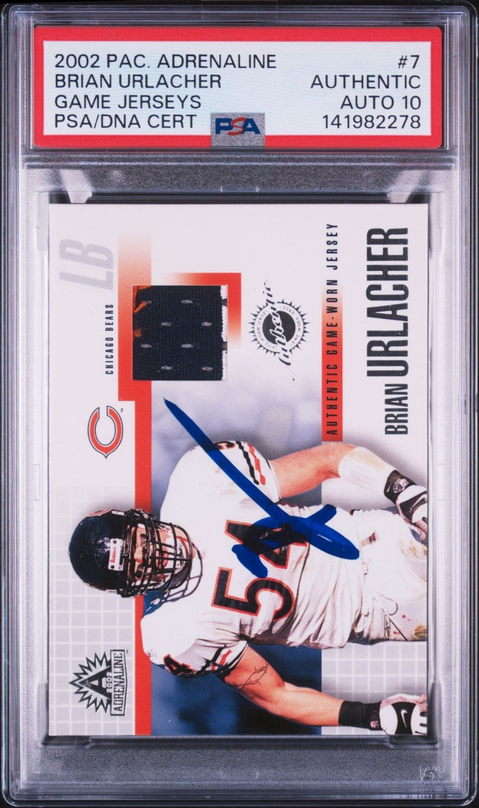 Brian Urlacher Signed 2002 Pacific Adrenaline Game Jerseys PSA Auto 10 #7 Patch