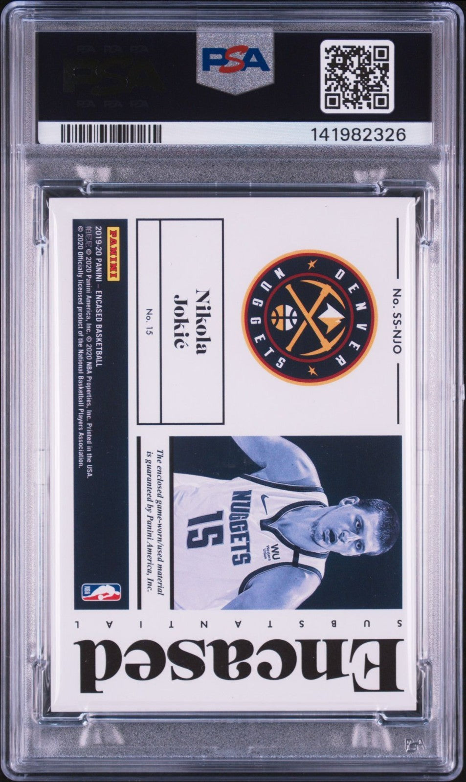 Nikola Jokic Signed 2019 Panini Encased Substantial Swatches PSA Auto 10 #SSNJD