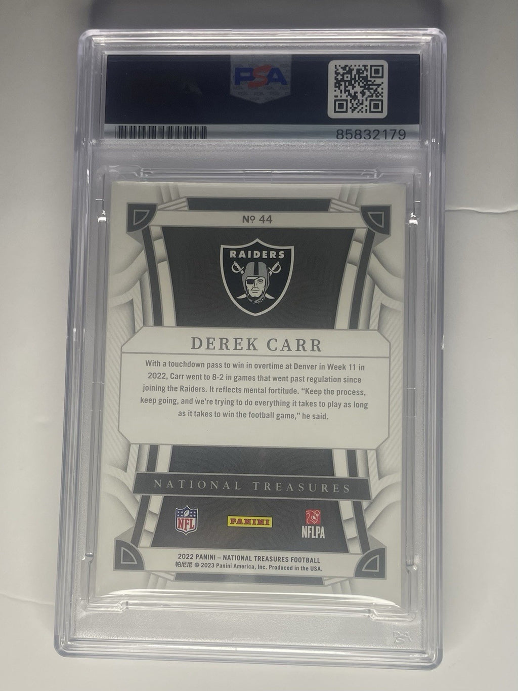Derek Carr Signed 2022 National Treasures Card #44 PSA/DNA Autographed Raiders