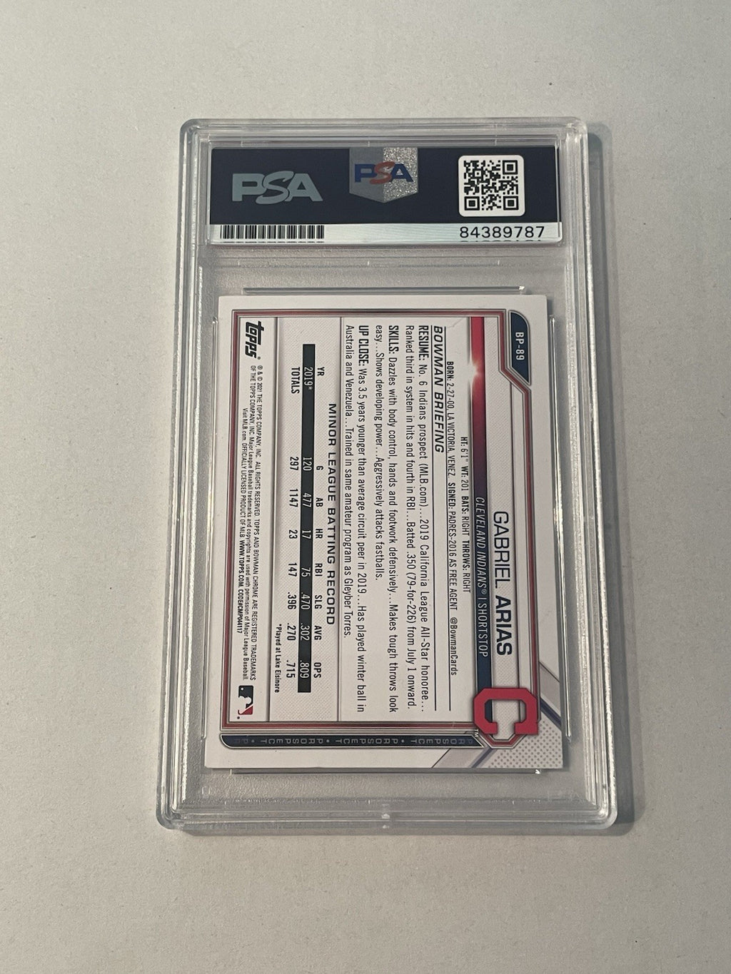 Gabriel Arias Signed 2021 1st Bowman RC PSA/DNA CLE Guardians Autographed #BP-89