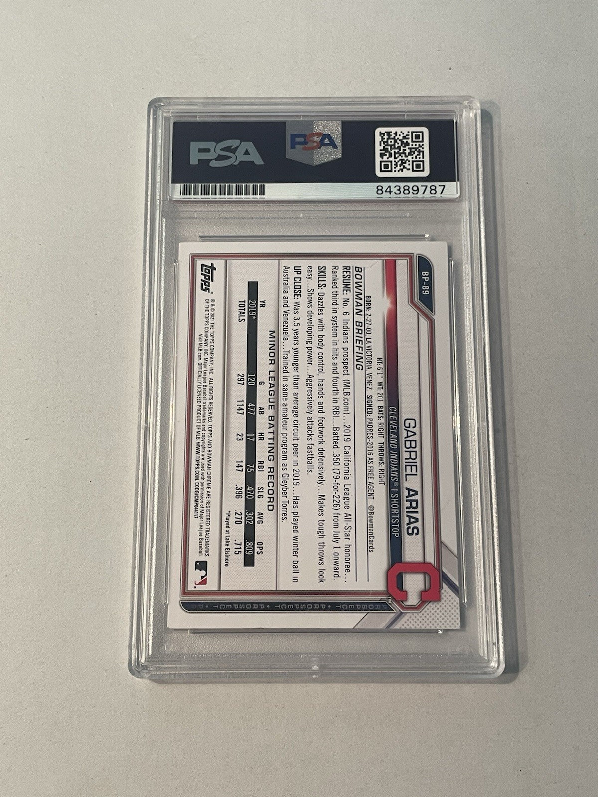 Gabriel Arias Signed 2021 1st Bowman RC PSA/DNA CLE Guardians Autographed #BP-89