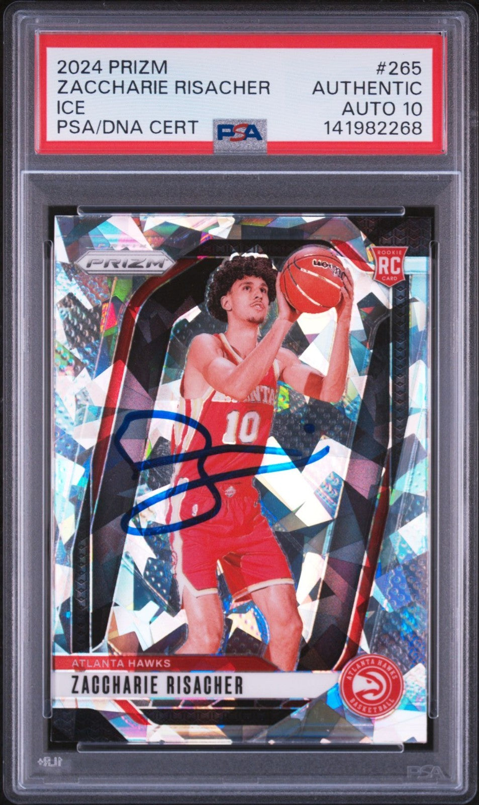 Zaccharie Risacher Signed 2024 Ice Prizm PSA/DNA Auto 10 #265