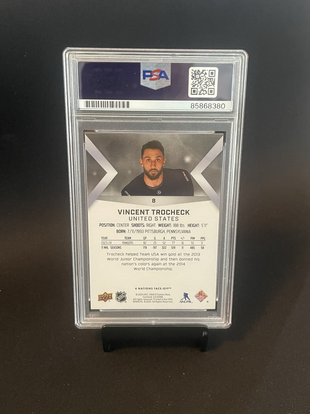 Vincent Trocheck Signed 2025 4 Nations Face-Off Card #8 PSA Auto United States