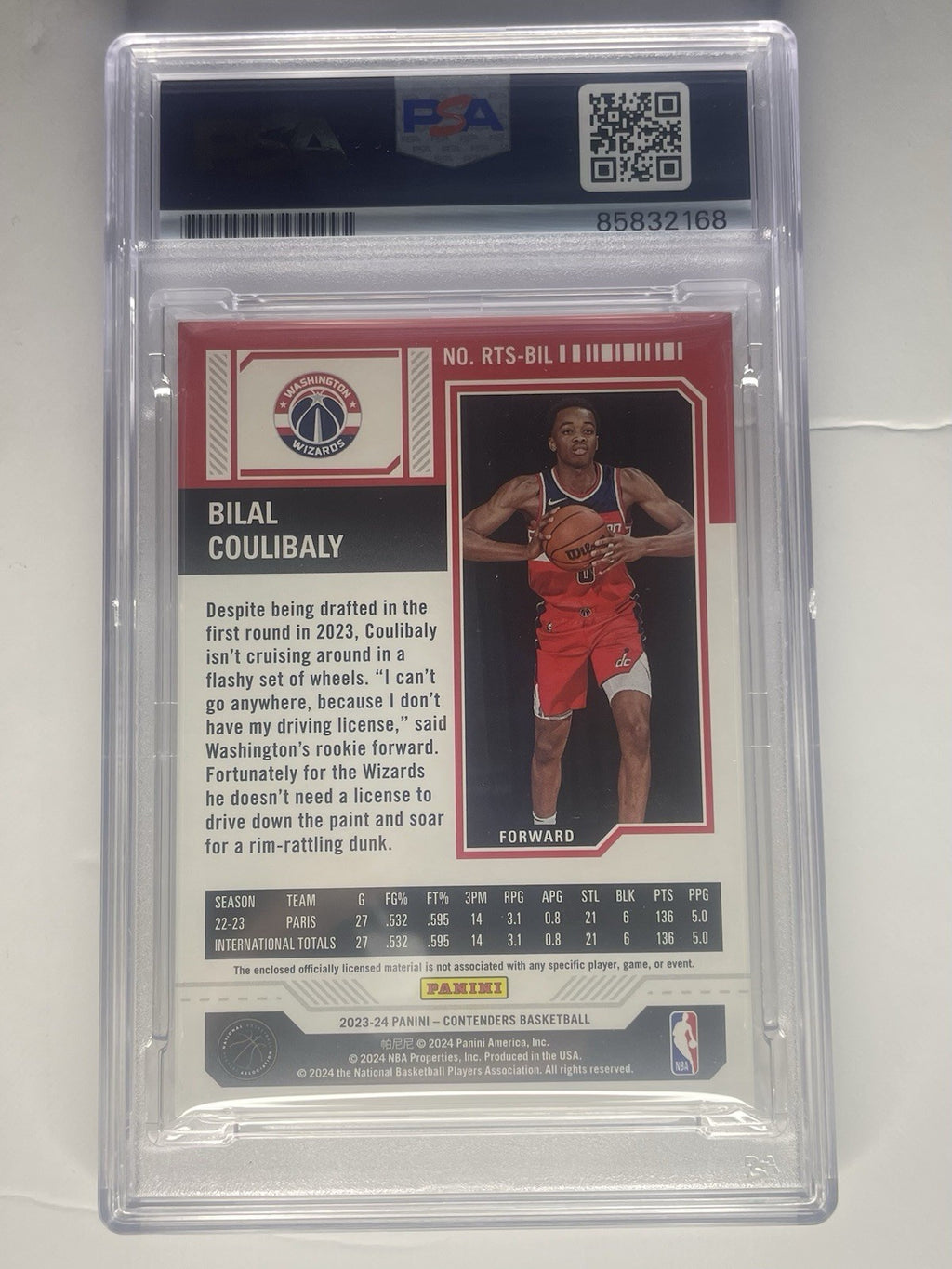 Bilal Coulibaly Signed 2023 Panini Contenders Rookie Ticket PSA RC #RTS-BIL RPA