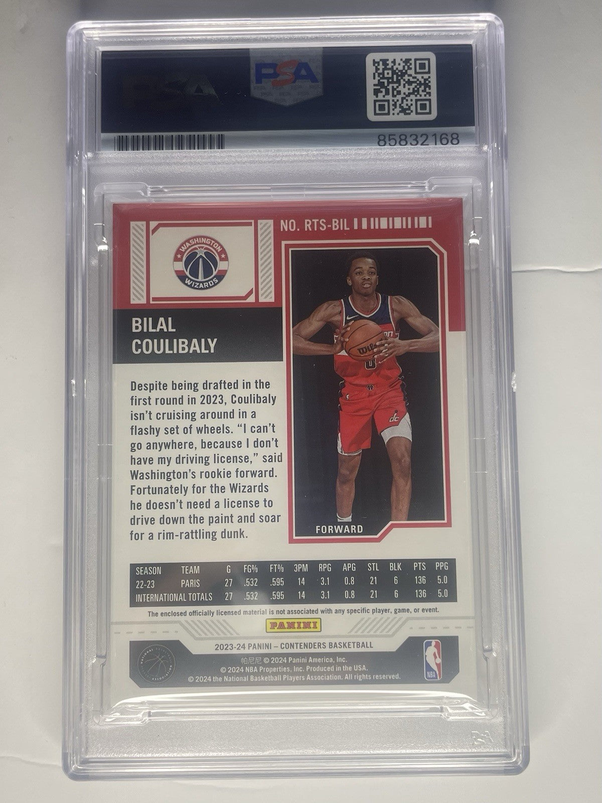 Bilal Coulibaly Signed 2023 Panini Contenders Rookie Ticket PSA RC #RTS-BIL RPA