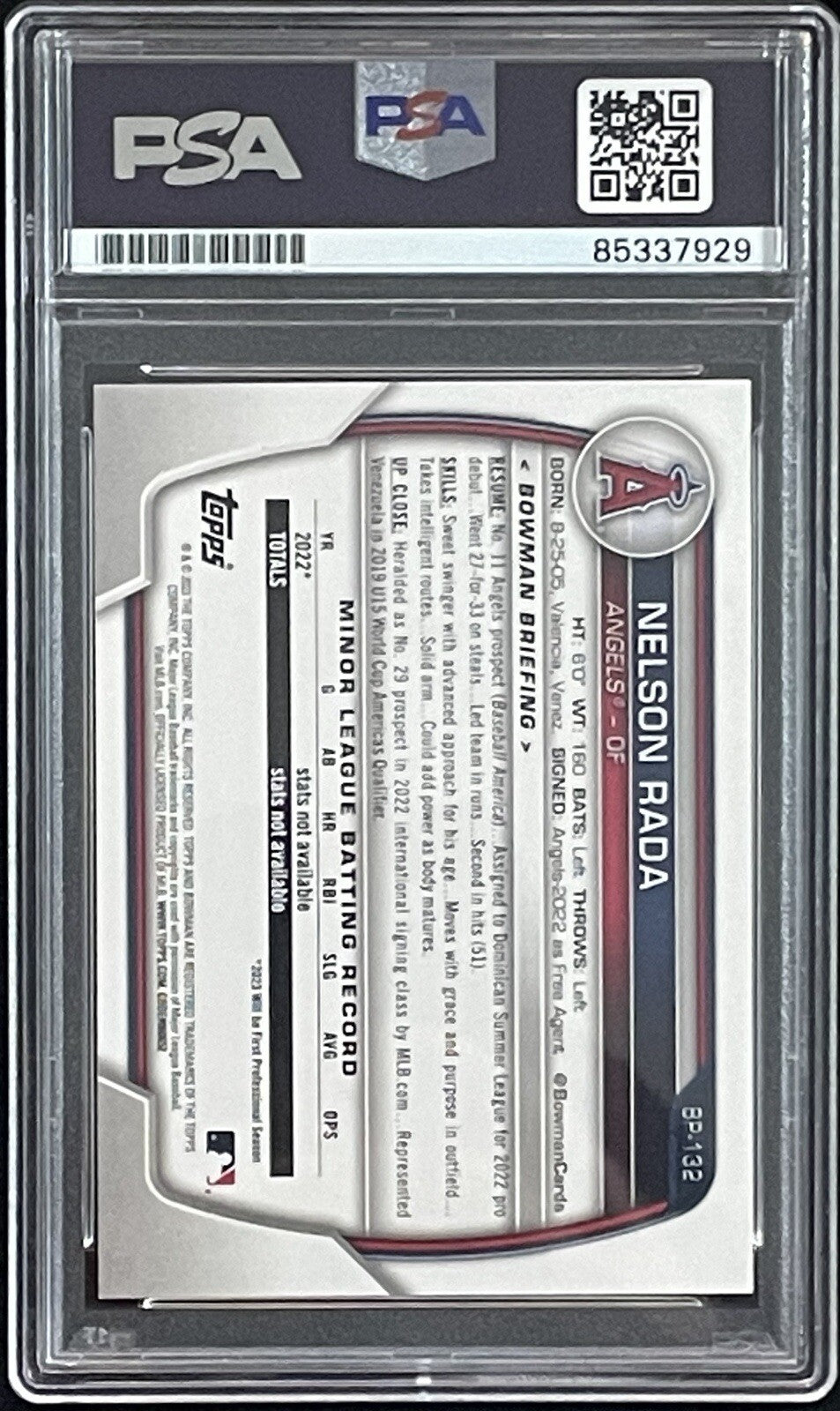 Nelson Rada Signed 2023 1st Bowman #BP-132 PSA/DNA Autographed