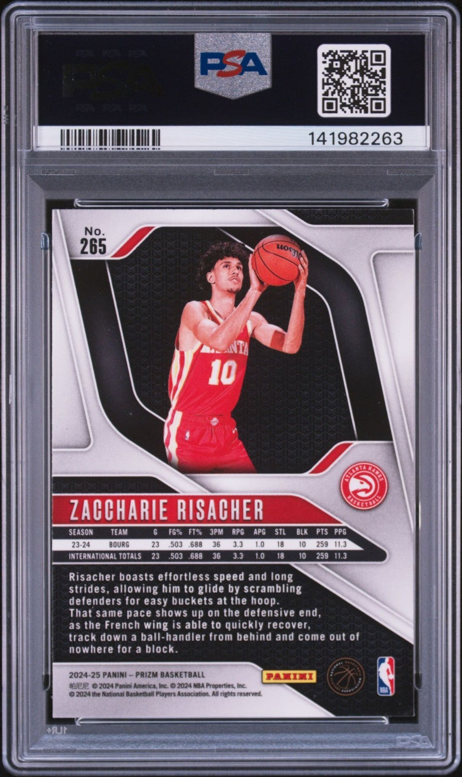 Zaccharie Risacher Signed 2024 Prizm PSA/DNA Auto 10 #265