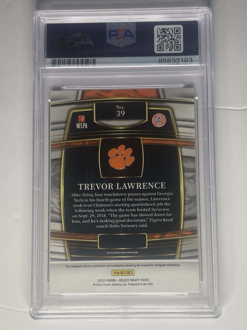 Trevor Lawrence Signed 2022 Panini Draft Picks Concourse PSA/DNA #39 Autographed