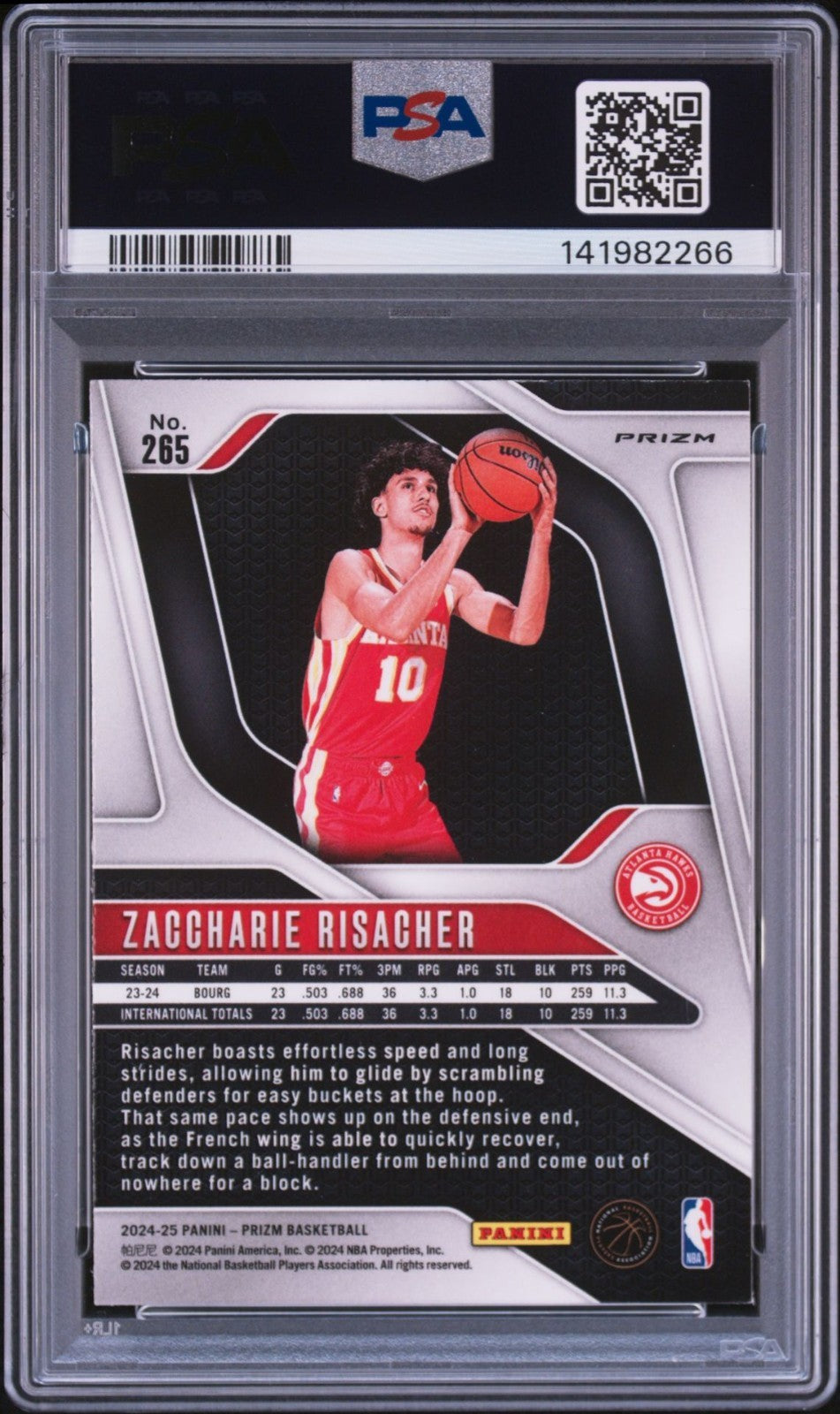 Zaccharie Risacher Signed 2024 Silver Prizm PSA/DNA Auto 10 #265